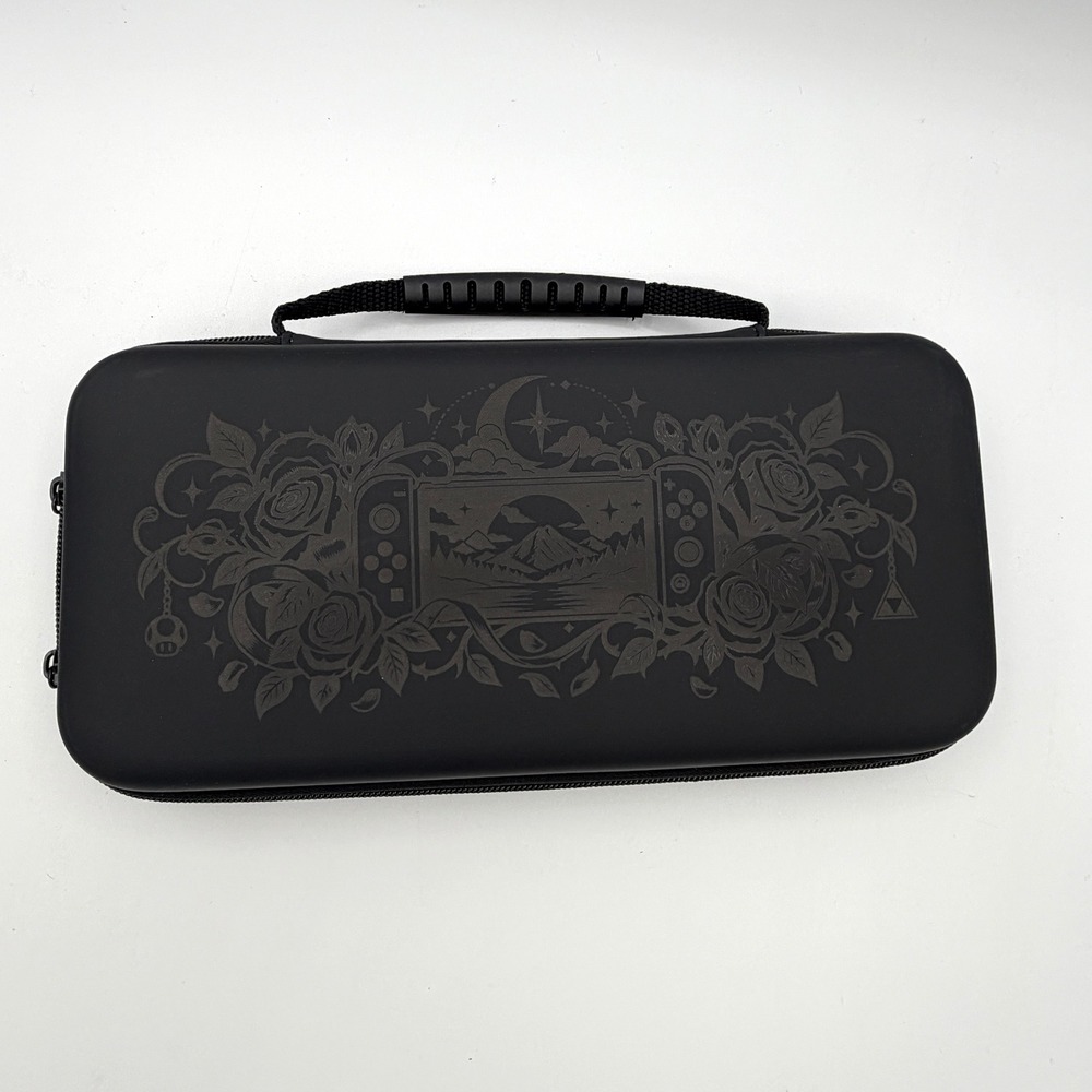 Black Floral Rose Moon Nintendo Switch 2 Carrying Case & Screen Protector Bundle